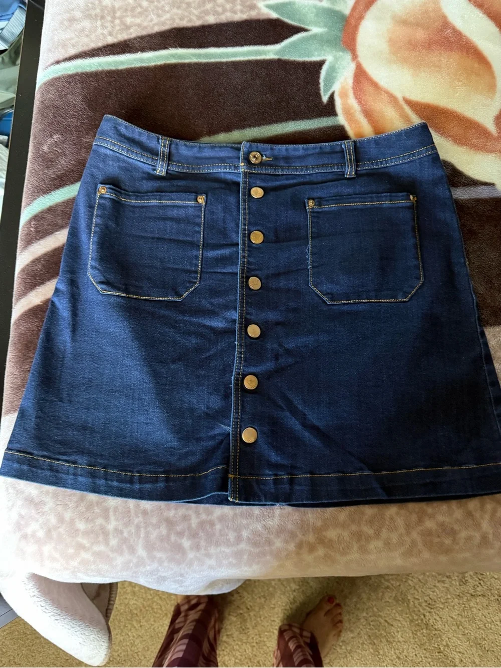 INC International Concepts Dark Indigo Button-Front Denim Mini Skirt - Picture 1 of 5